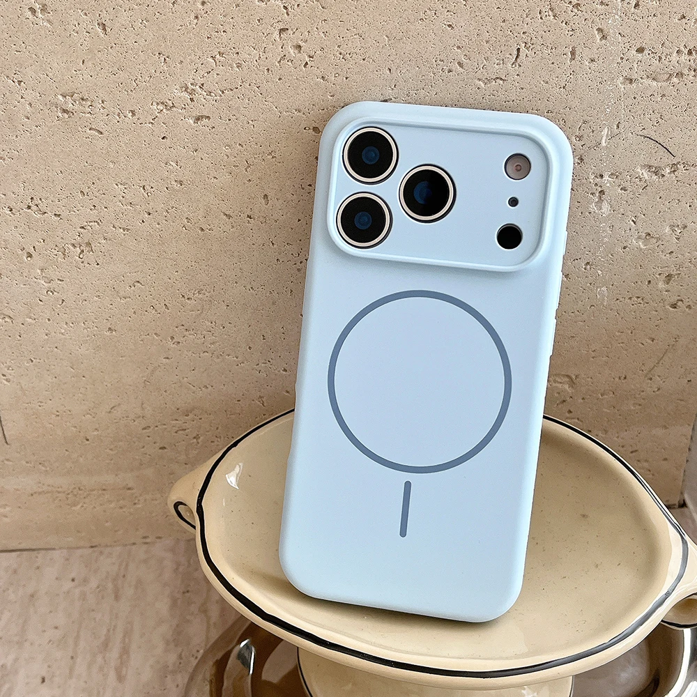 For Magsafe Magnetic Wireless Charging Luxury Solid Color Silicone Lens Protection Phone Case For iPhone17 Pro Max/17/17Pro Air - náhled 3