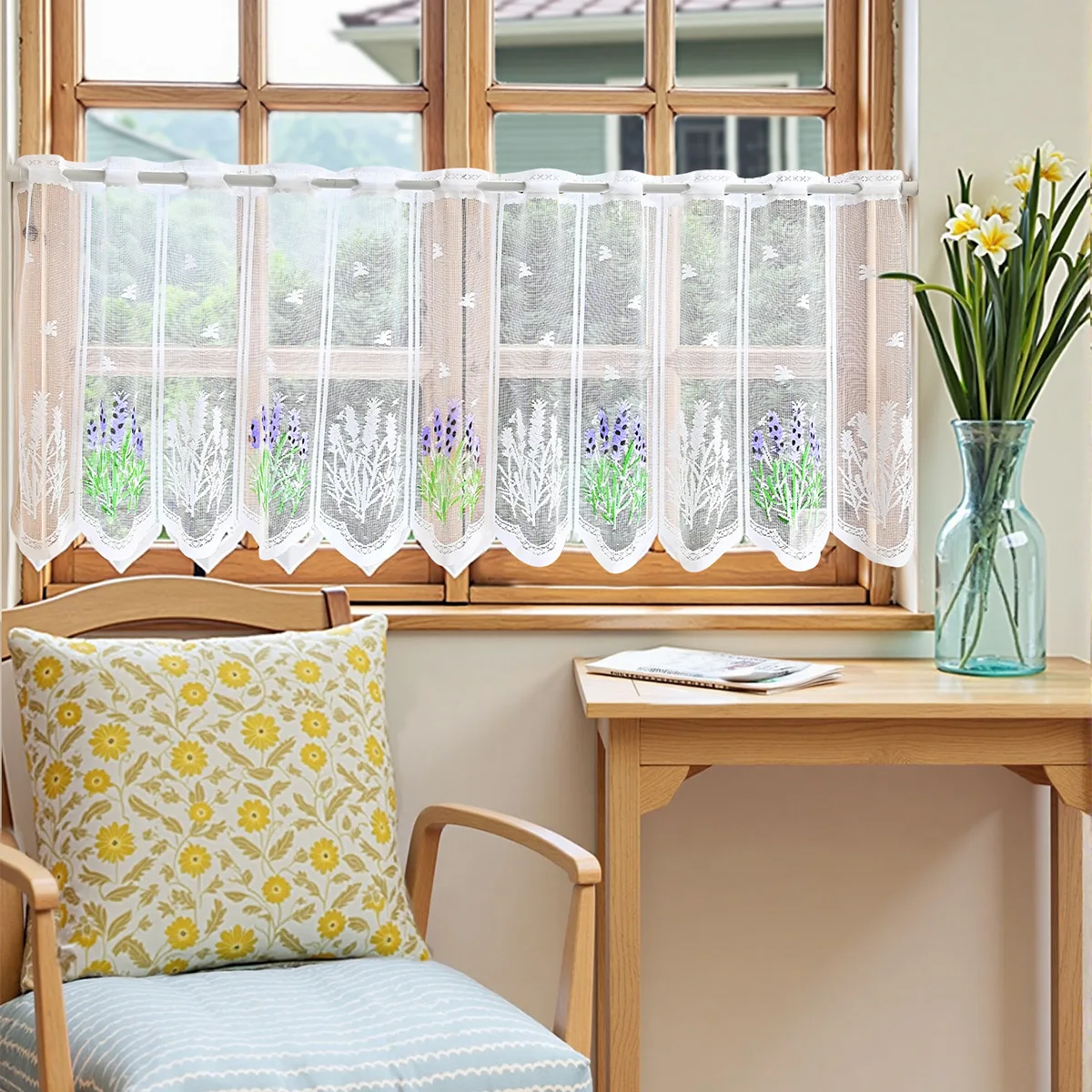 ستارة نافذة قصيرة بتطريز لافند - مراجعة Embroidery Kitchen وسعره