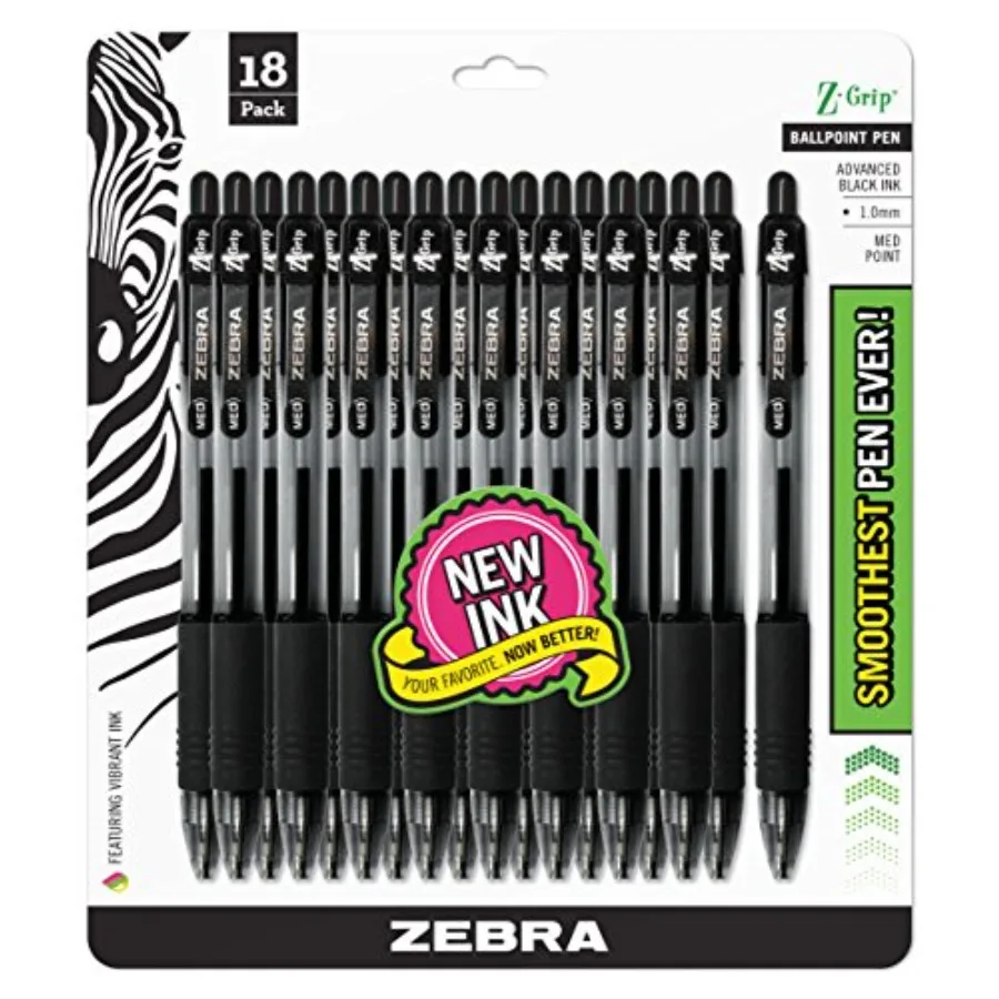 

Z-Grip Retractable Ballpoint Pen, Medium Point, 1.0mm, Black, Case of 6 packs, 108 Count Total
