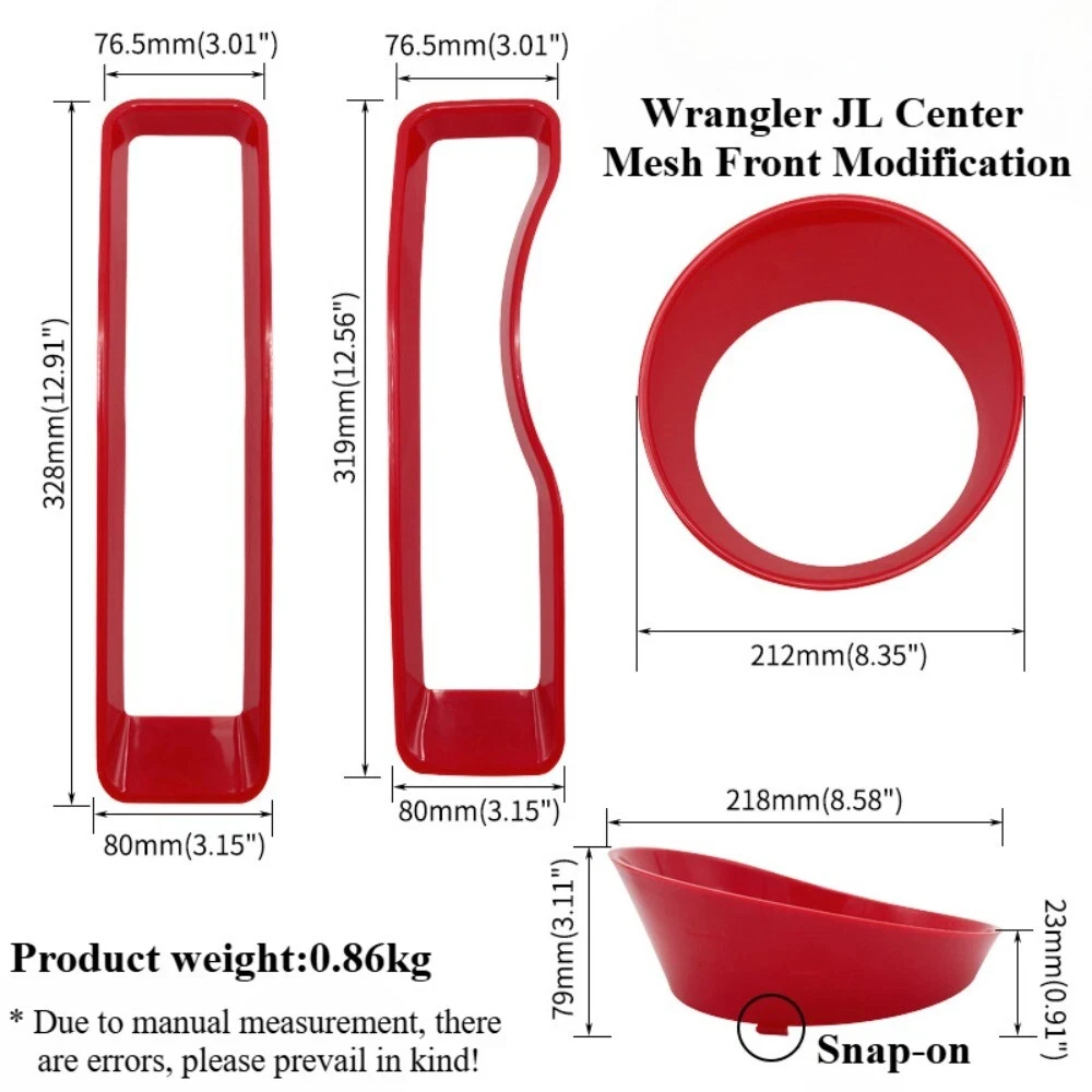 9PCS red front grille insert mesh cover and car grille headlight decorative frame suitable for Jeep Wrangler JL 2018-2022