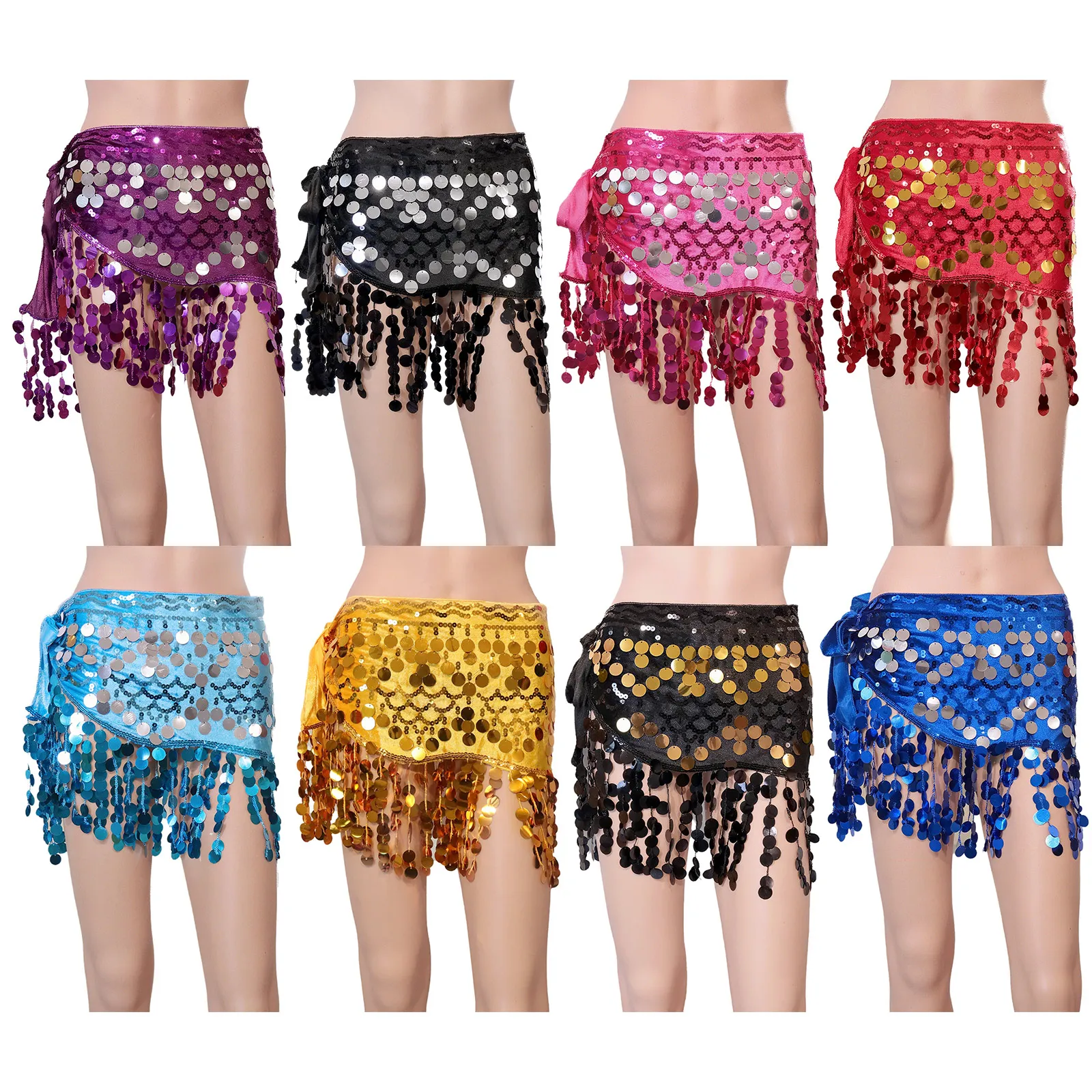 女性ベリーダンスベリーダンスヒップスカーフダンスウェアスパンコールタッセルレースアップウエストスカートヒップラップステージパフォーマンスダンスクラス用