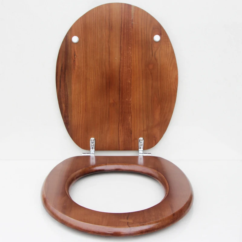 

Factory Direct Sale Universal Toilet Seat Made of Solid Wood with Natural Varnish O Shape and Old - style Zinc Alloy Hinges High