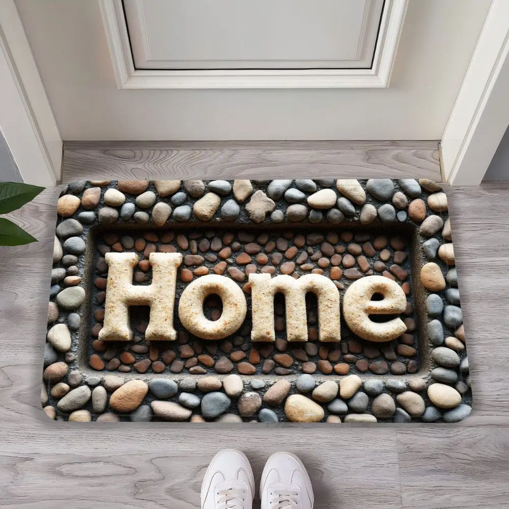 VIKAMA Home Pebble Stone Flannel Square Rug, 7 Assorted Designs, Non-Slip Washable Doormat for Entryway