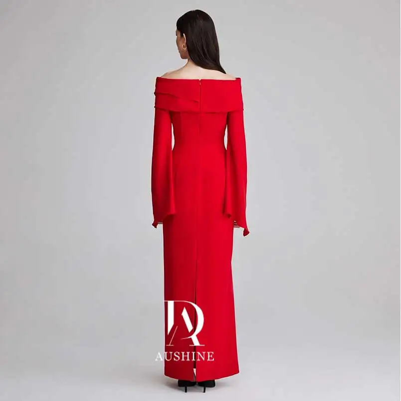 Aushine-vestido de noche de cumpleaños personalizado, largo hasta el tobillo, mangas largas, vestidos elegantes de fiesta de boda para mujer árabe 2024