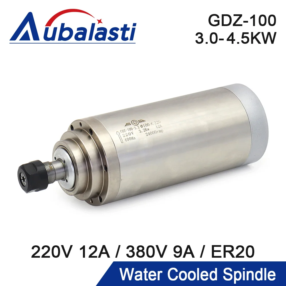 Aubalasti 4.5KW CNC Water Cooled Spindle Motor 220V ER20 100x260mm 24000rpm GDZ-100 For CNC Engraving Milling Machine