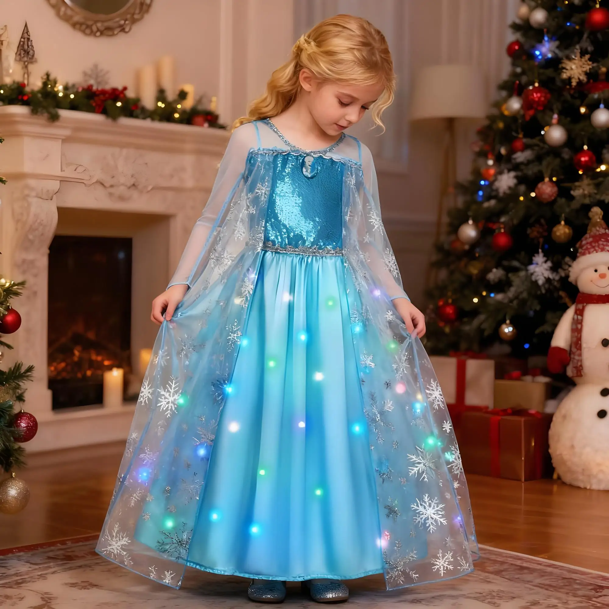 

2025 Girls Princess Dress Cosplay Costume Colorful Luminous Princess Dress Christmas Carnival Party Dress Coronation Dress Set