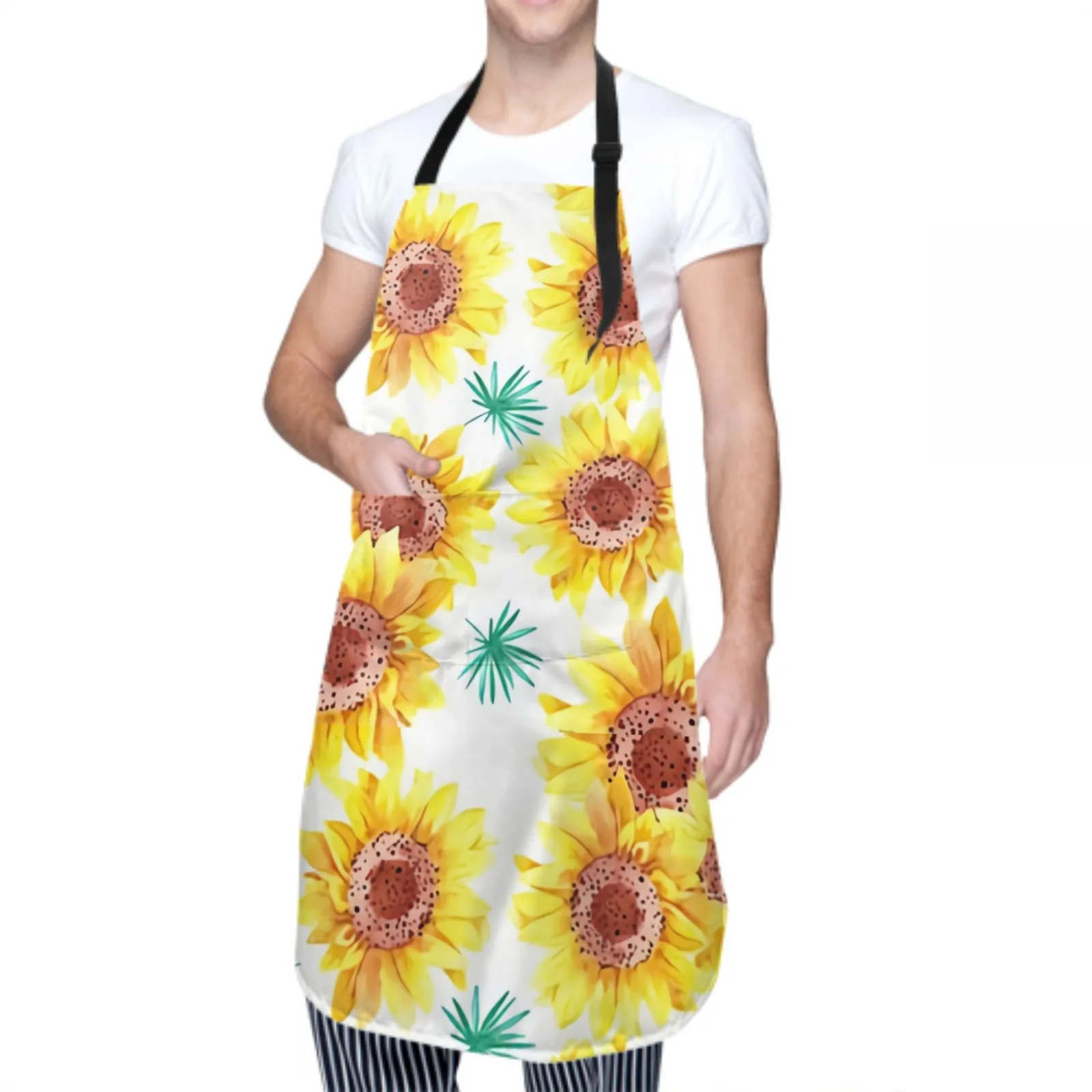 Yellow Sunflower Waterproof Apron with 2 Pockets Kitchen Chef Apron  Apron for Hair Brushing Cooking Baking Painting Gardening