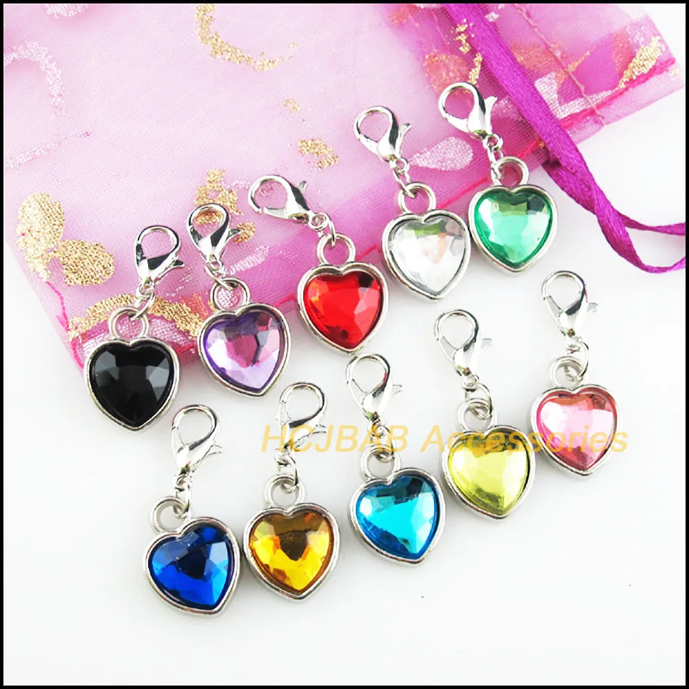 20 szt. Matowe posrebrzane Retro mieszane akrylowe serce z zapięciami z pazurem homara Charms 12,5x16,5mm — zdjęcie 2