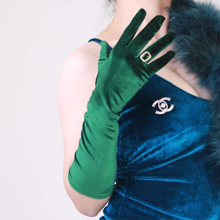 60 cm lange Samthandschuhe für Damen, elastischer Velours, Flanell, lila, thermisch, elegante Armstulpen, sexy Vintage-Mode, 1920er Abendmode – Detail 9