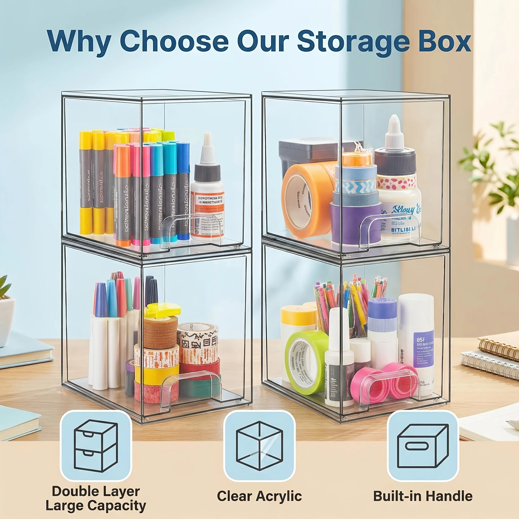 

Набор из четырех прозрачных штабелируемых ящиков для хранения, диаметром 7,5 дюймов, шириной 6 дюймов и высотой 7,6 дюймов, идеально подходит для