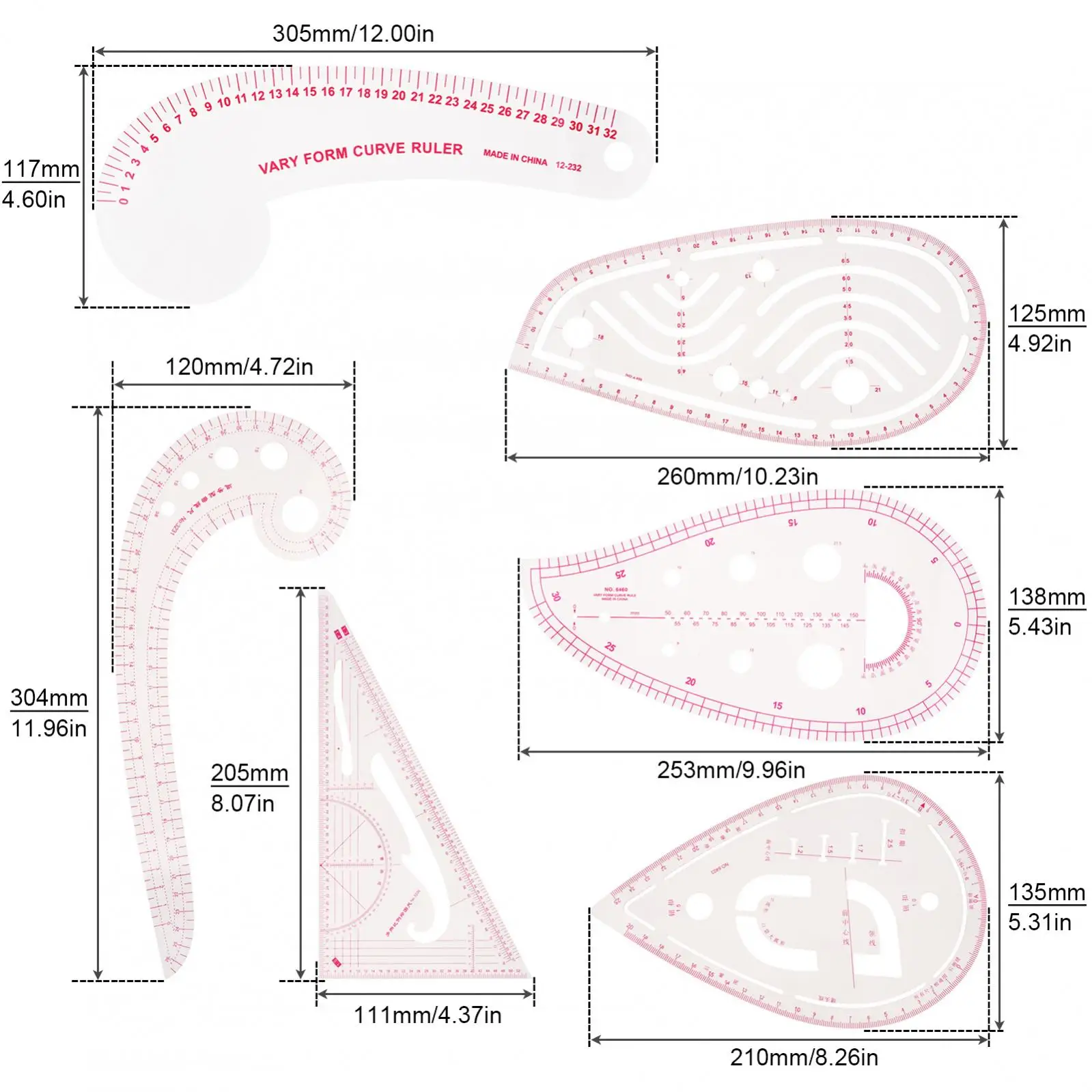 Ferramentas De Costura Métrica Para Fabricação De Padrões, Régua De Medida, Régua para Vestido DIY, Roupas, Modelo De Desenho Bendable, 6 Estilos