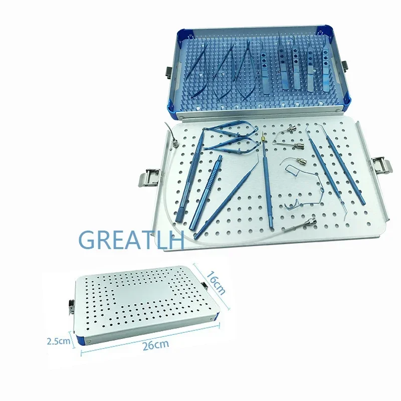 21 Stück Titan-Instrument mit Sterilisationskofferhalter, Katarakt-Nadelhalter, Sterilisationstablett, Koffer für Augenheilkunde