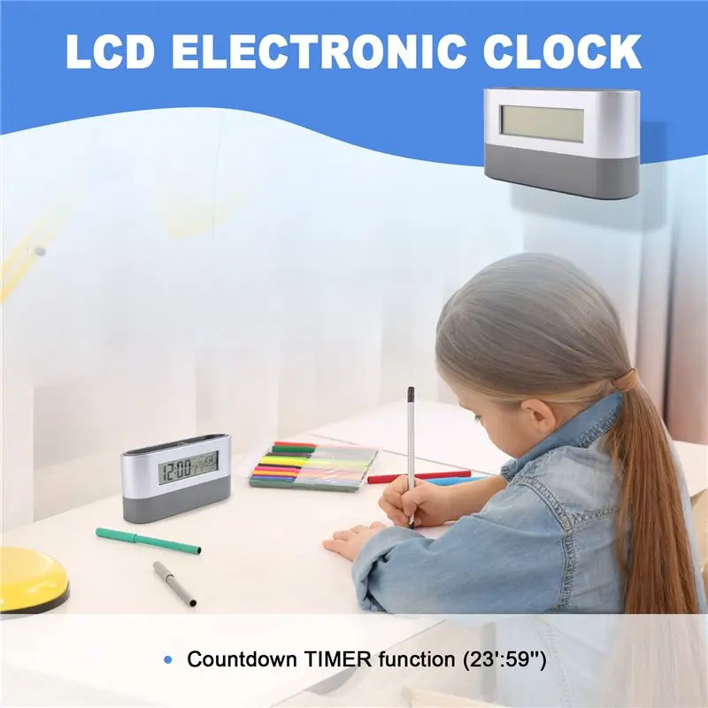 Exquisite-Office Desktop Storage Pen Holder Tools Name Card Container With Digital Alarm Clock Timer Calendar Temperature Thermo