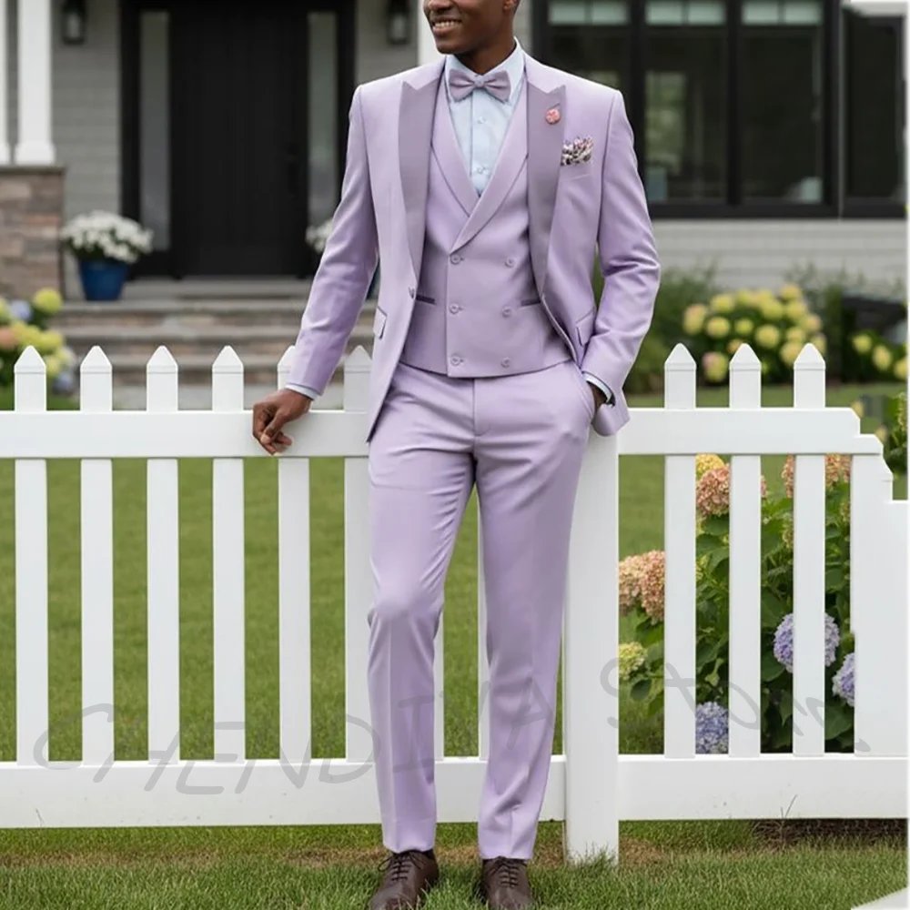 

Business Formal Wedding Suit For Men Slim Fit High Quality Peaked Lapel Single Button Evening Party Event Male Set 3 Pieces