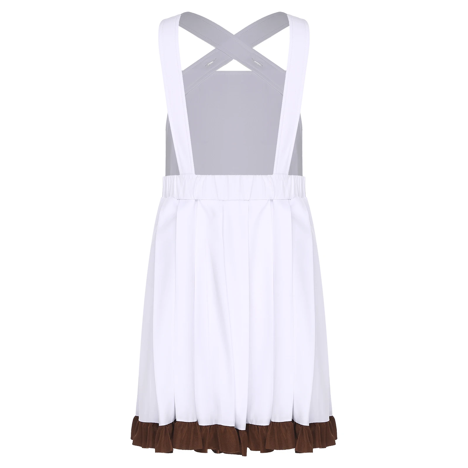 

Girls Factory Worker Cosplay Costume Halloween Roleplay Dress Kids Backless Cross Front Wide Shoulder Straps Ruffled Hem Pleated