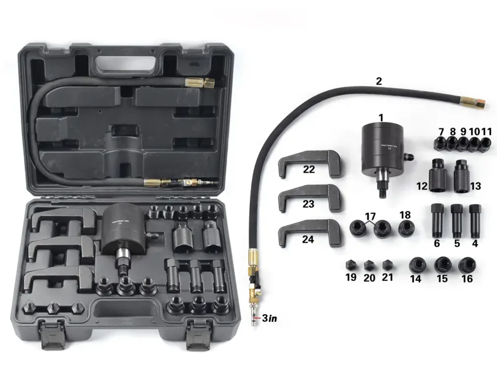 24 Pcs Pneumatic Fuel Injector Puller Removal Tool  Injector Extractor Tool Vehicle Injector Remover Auto Tools Set