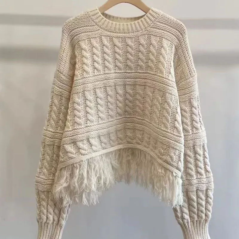 Pull polyvalent à col rond avec pompon, style ample coréen, pâte frite, torsades, réduction de l\'âge, mode automne, nouveau