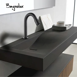 Bagnolux-grifo monomando de latón macizo para encimera, accesorio de baño para lavabo, color negro, agua fría