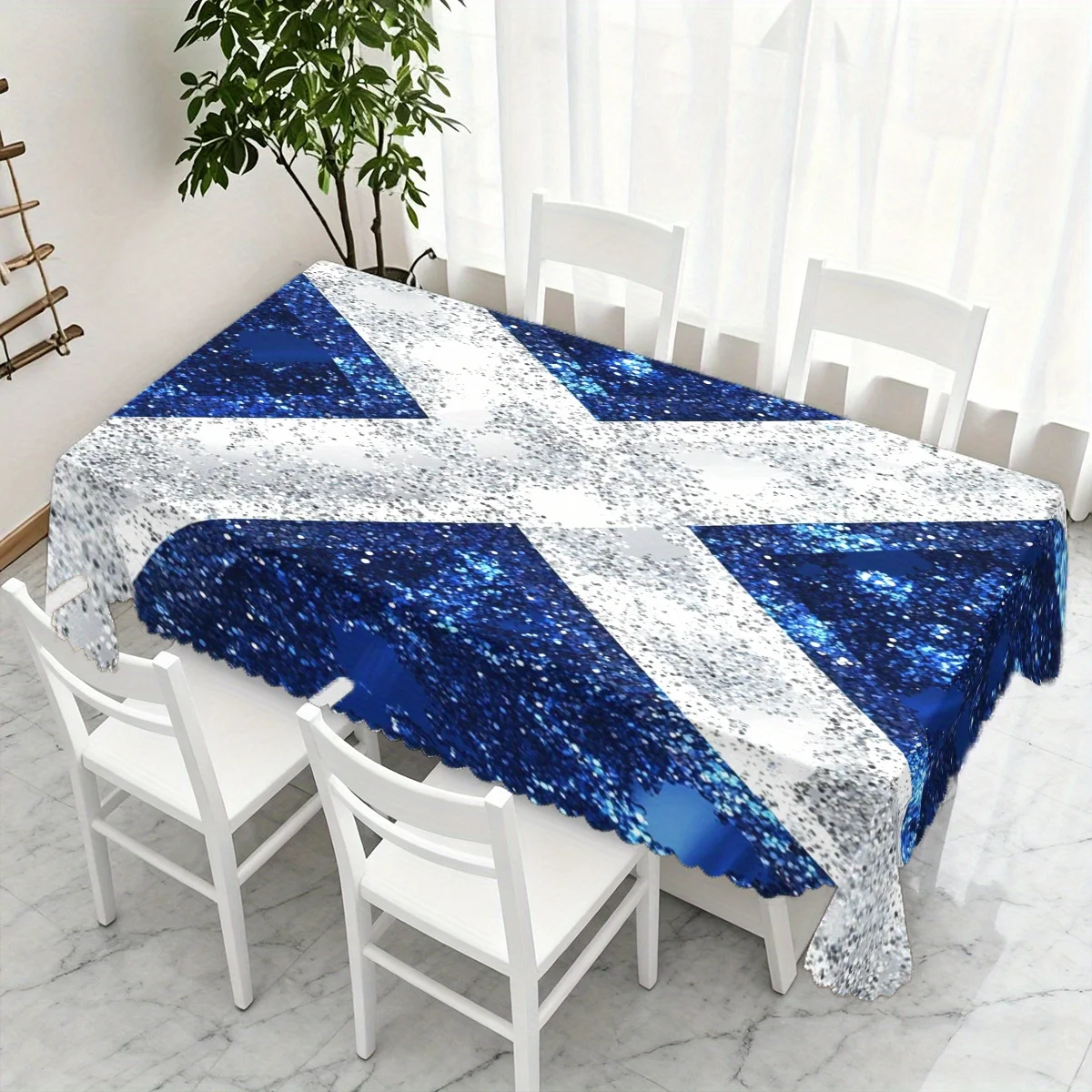 Glitter Scotland Saltire Flag Print Waterproof Tablecloth, Rectangular Table Cover for National Holiday Home Dining Party Decor