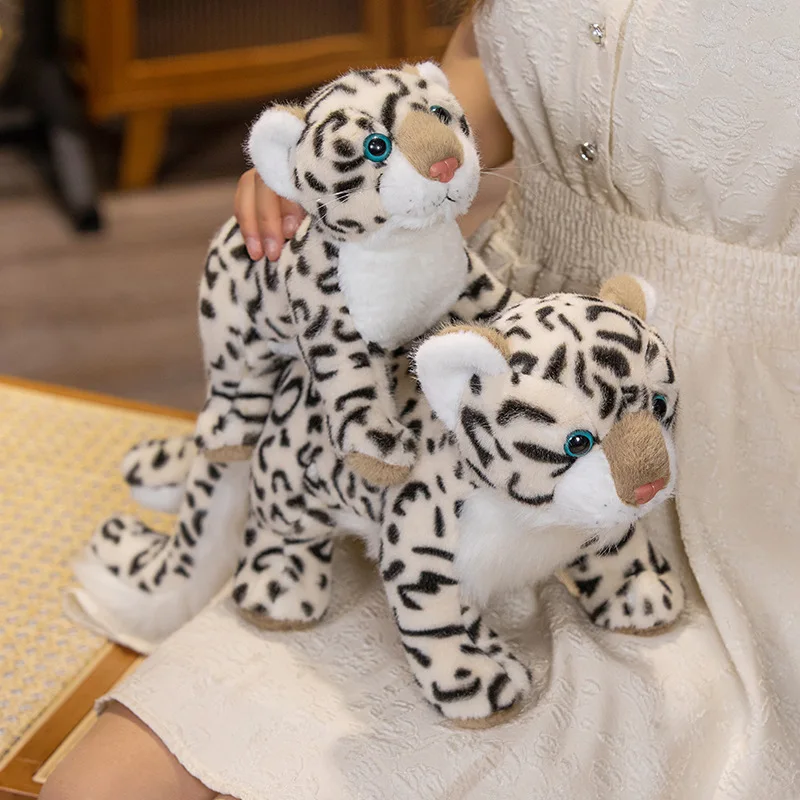 Kawaii imitação de neve leopardo brinquedo de pelúcia palmas anéis vida real dos desenhos animados animais bonecas recheadas leopardo pulseira tapa anéis