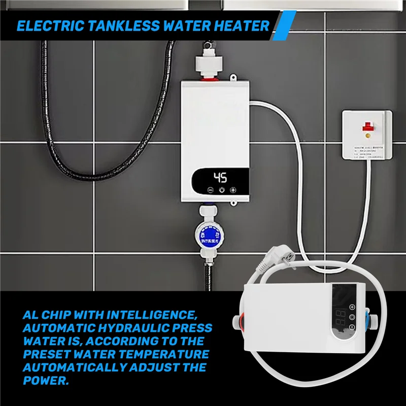 ABKR-4500W plus récent chauffe-eau chauffe-eau instantané sans réservoir robinet instantané robinet grue d'eau chaude LED numérique prise ue