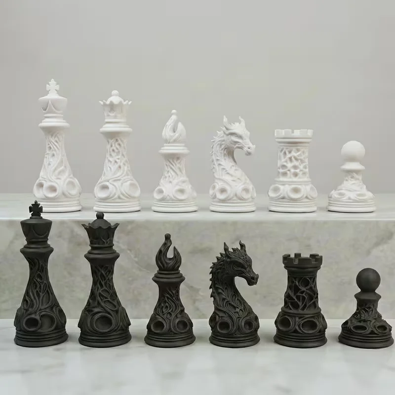 16 Pcs Gothic Revival Black and White Sci-fi Celtic Weaving Art Dragon Pattern Desktop Decorative Ornaments