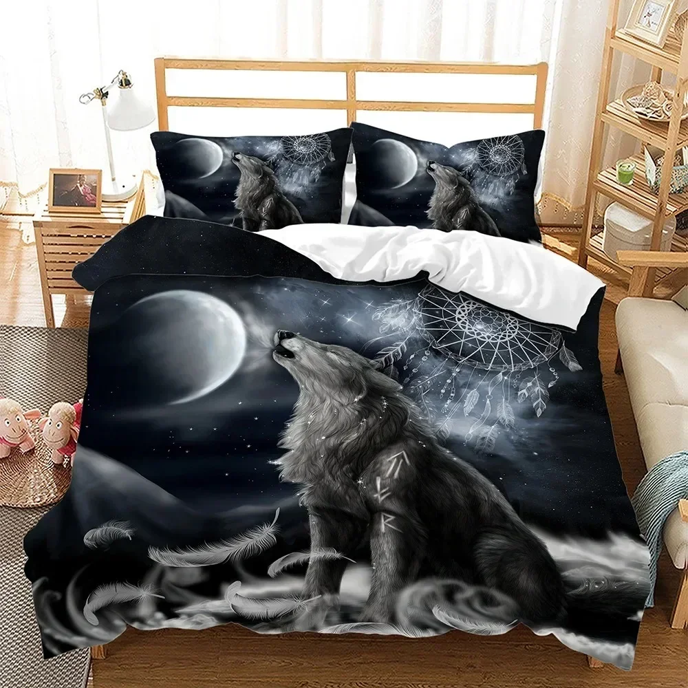 Wolf  Moon Snowfield Mountain Hill Tree Duvet Cover Bedding Set Comforter Linen Pillowcases Gift Single Double King Queen
