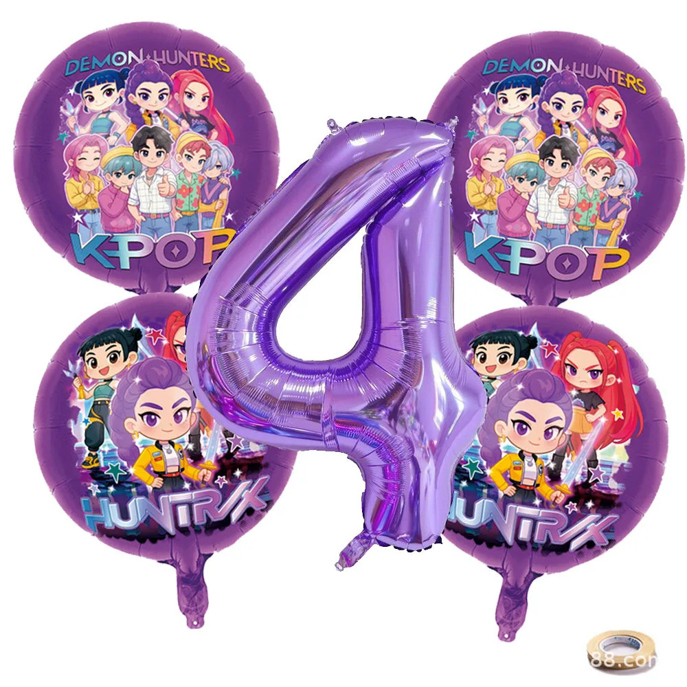 K P Foil Balloon Set Girl Group 1-9 Number Purple Star Balloons Character Cake Toppers for Birthday Party Photo Props image 5