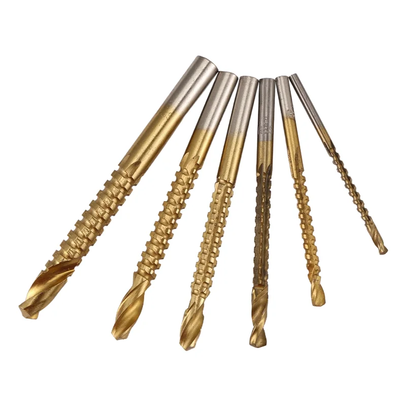 ABRB-6개 티타늄 드릴 톱날 세트, HSS 톱니형 비트 구멍 드릴링, 3-8mm 목공용 톱날 드릴 비트 키트
