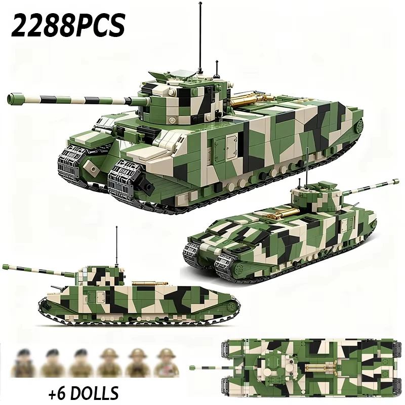 

MOC British TOG II Heavy Tank Building Blocks Kit WWII Военный бронеавтомобиль Модель персонажа Кирпичи Детские игрушки для военных игр Подарки