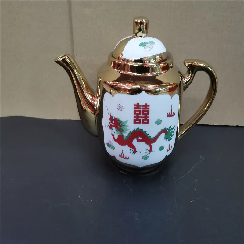 Dragon and Phoenix Auspicious Wedding Traditional Chinese Tea Worship Ceramic Tea Set Hand-painted Double Happiness Collection G