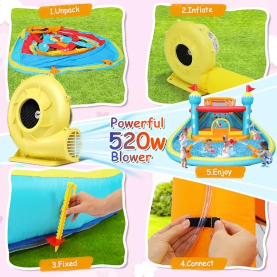 Casa inflável do salto da corrediça da água 14.1x13.8x7.5ft duplo pista mega parque aquático com grande parede de escalada 2 canhão de água e gigante s