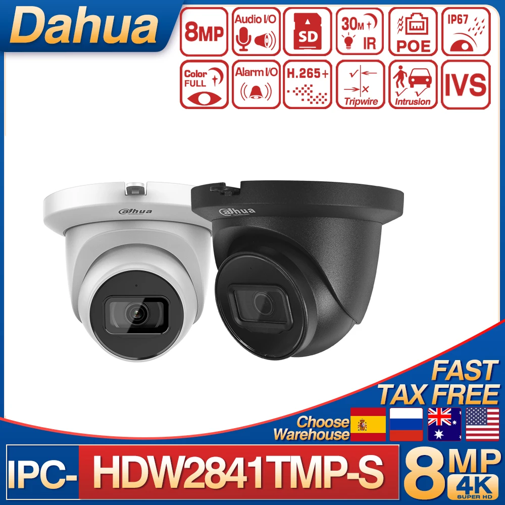 Dahua 4K 8MP WizSense Fixed-focal Eyeball IP Camera IPC-HDW2841TMP-S CCTV Security POE Build in MIC SD Card Slot IK10 Camera