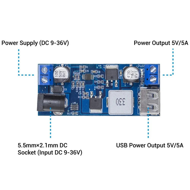 [NEWA64Z!】 DC 6V 9V 12V 24V To DC 5V 5A Buck Converter Module,9-36V Step Down To USB 5V Transformer Dual Output Voltage Regulato