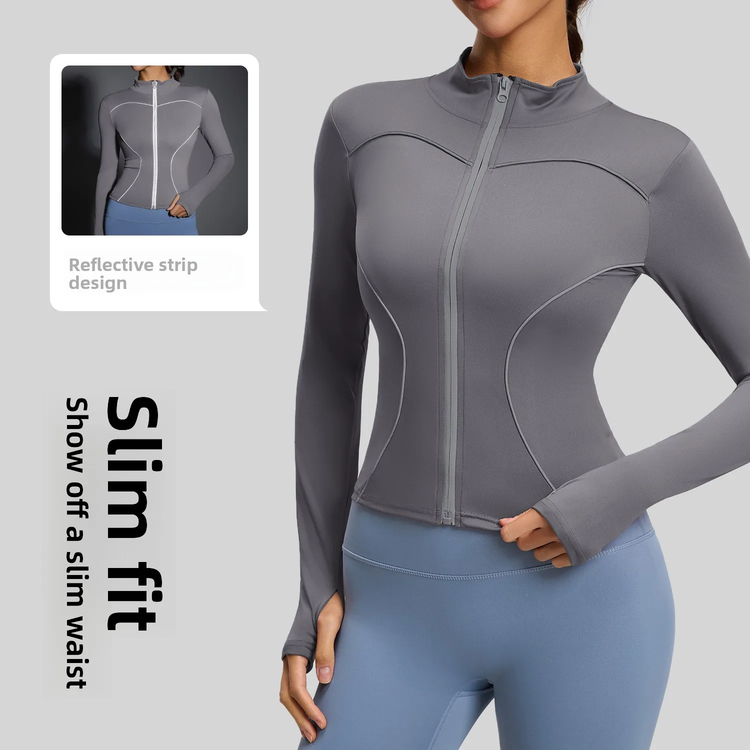 Night Running Reflective Sports Jacket Outdoor Casual Running Stand-up Collar Windproof Yoga Jacket Women