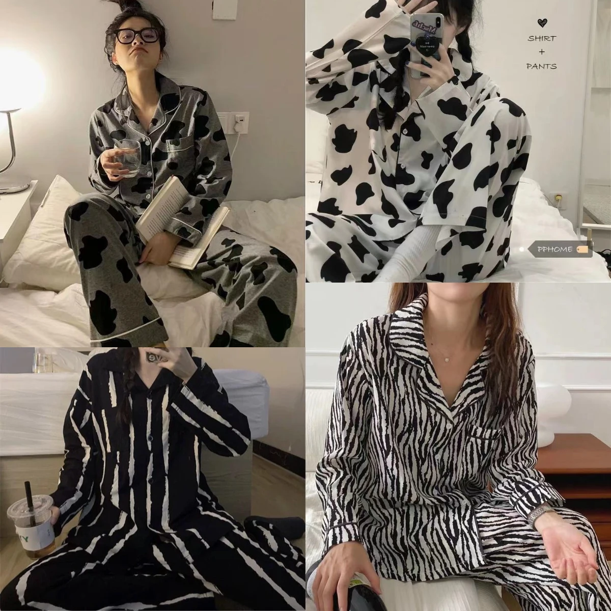 2 Piece Set Maternity Pajamas ins style Korean striped spring and autumn cardigan pajamas long sleeve senior sense two-piece set