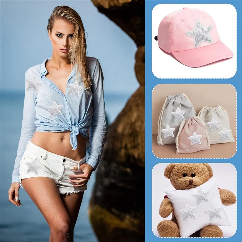 A59E-50 قطعة ستار الترتر خياطة الحديد على زين ستار المطرزة بقع شكل نجمة رقعة إصلاح DIY بها بنفسك