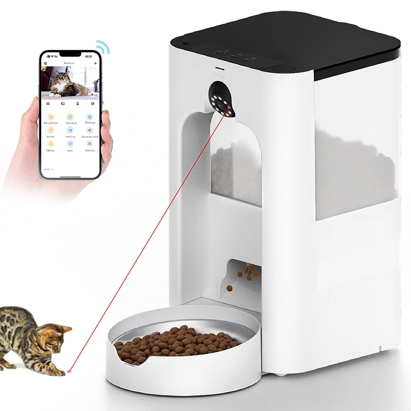 

Automatic Cat Feeder with 2K Camera Laser Tease 4L 2.4&5G WiF Pet Feeder with Timed Night Vision 2-Way Audio Cat Food Dispenser