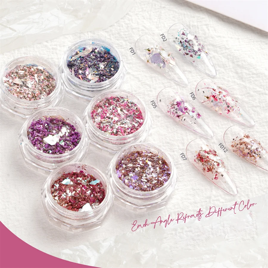 مسحوق زهور مجففة لفن الأظافر ، أورورا أوبال ، حبوب اللقاح المجففة ، لاصق ، ابتكار فن الأظافر ، 1 1.2 #2