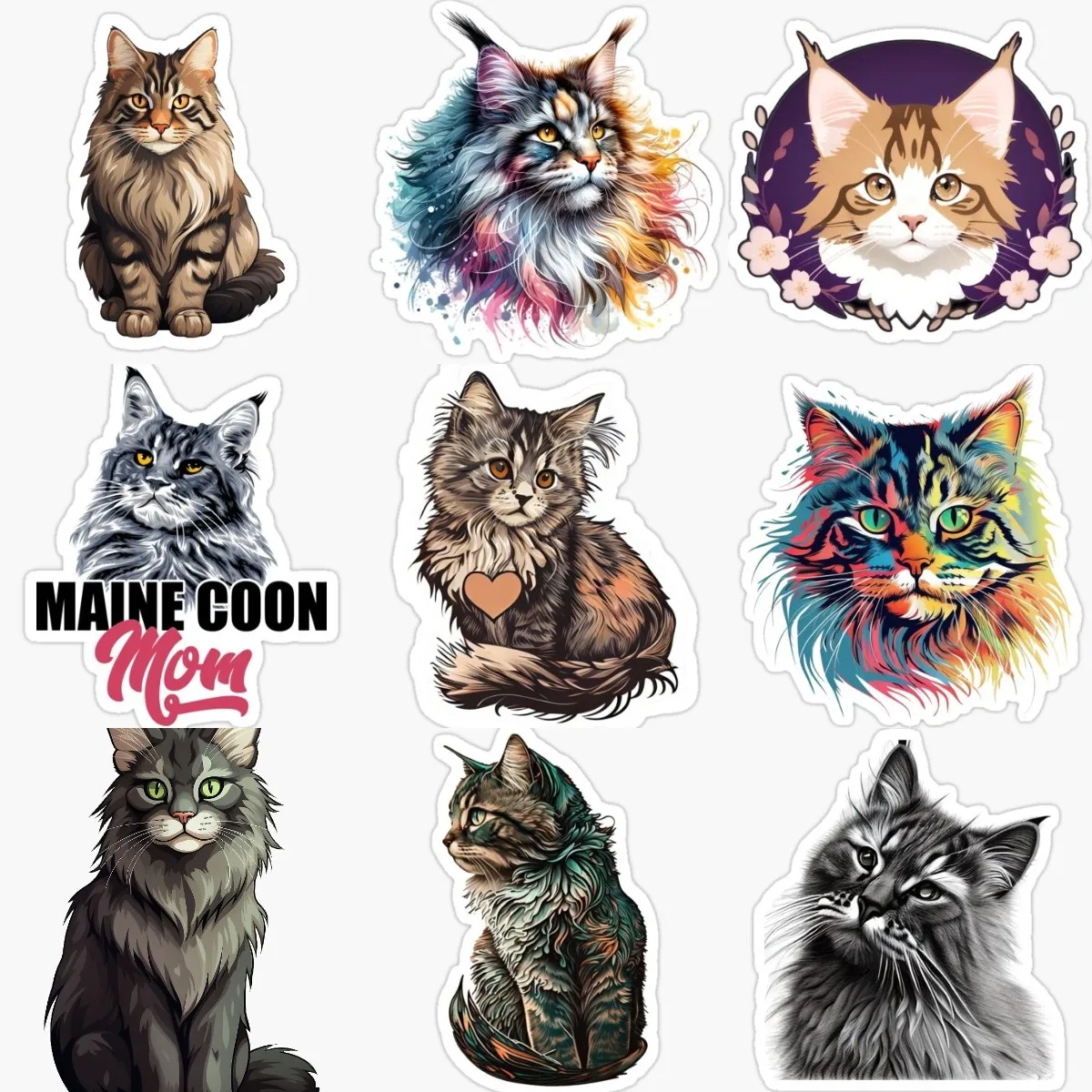 Creative Maine Coon Cat Cute Pets PVC Waterproof Stickers for Decorate Car Van Bicycle Fridge Window Wall Helmet Decal