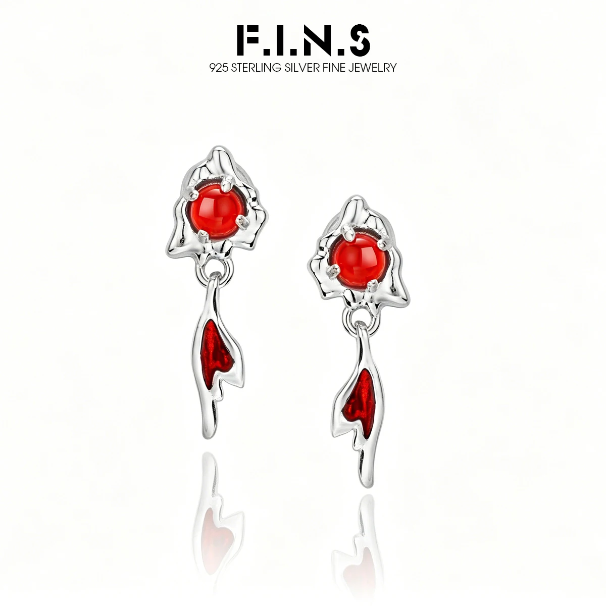 

F.I.N.S Original S925 Sterling Silver Stud Earrings Luxurious Red Agate Enamel Piercing Irregular Ear Fine Jewelry No Allergy