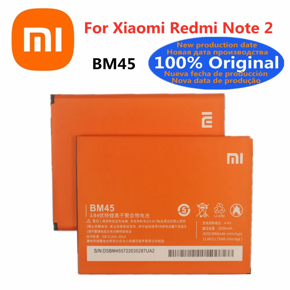 

3020mAh BM45 Original Battery For Xiaomi Redmi Note 2 Hongmi Note2 Mobile Phone Replacement Bateria Batteries Fast Shipping