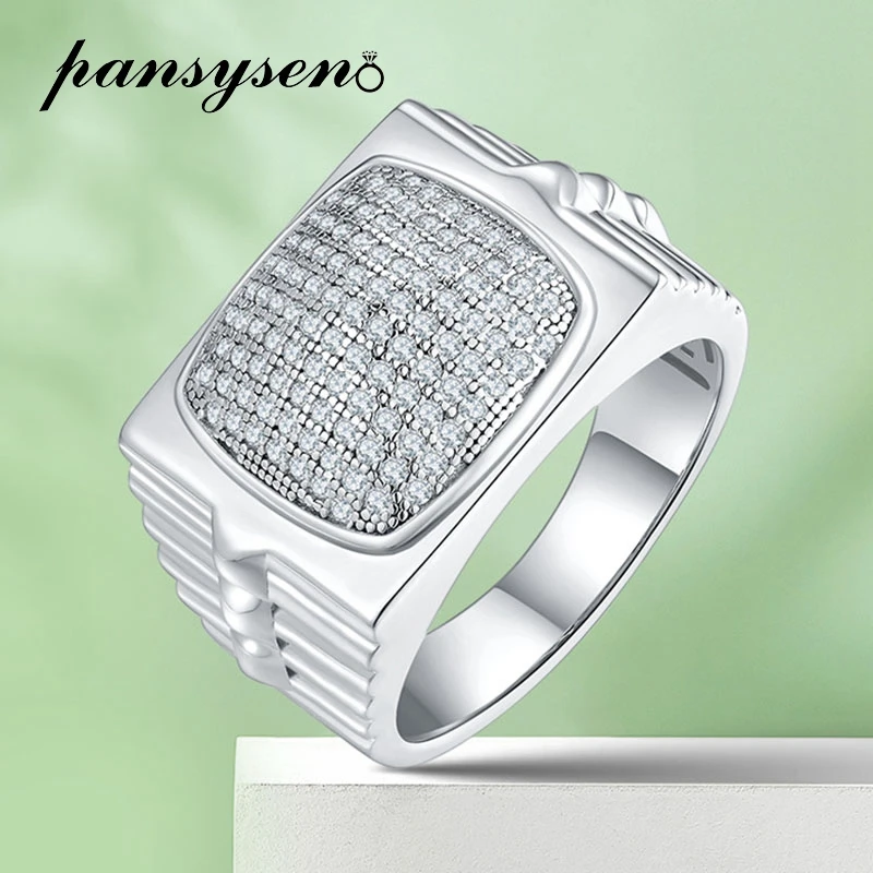 

PANSYSEN Luxury 100% 925 Sterling Silver D Color VVS1 Full Moissanite Ring for Man Wedding Engagement Fine Jewelry Ring Gift