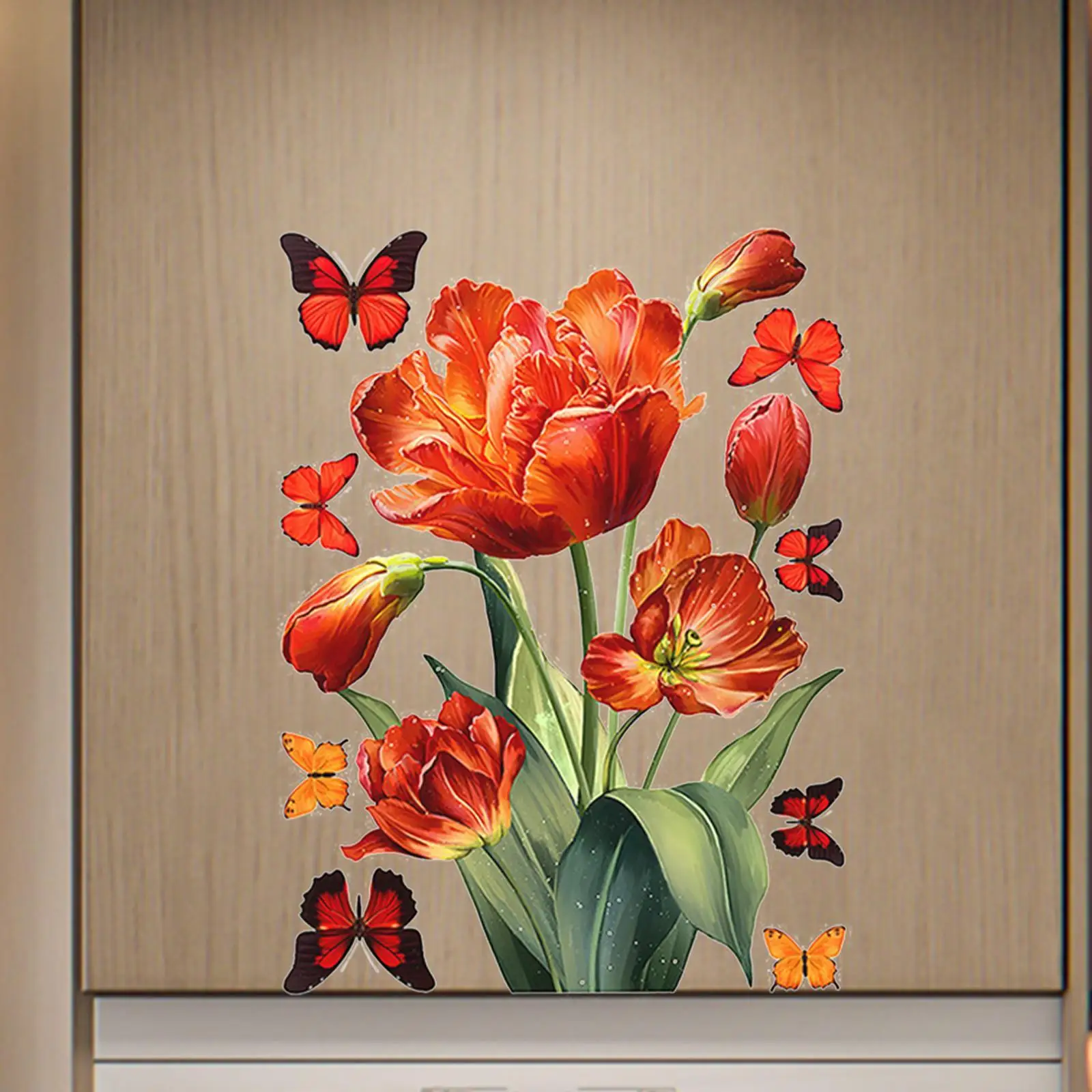 Tulips Butterfly Window Sticker PVC Material Interior Decoration Easy to Install Home Decoration for Festival Home School Office