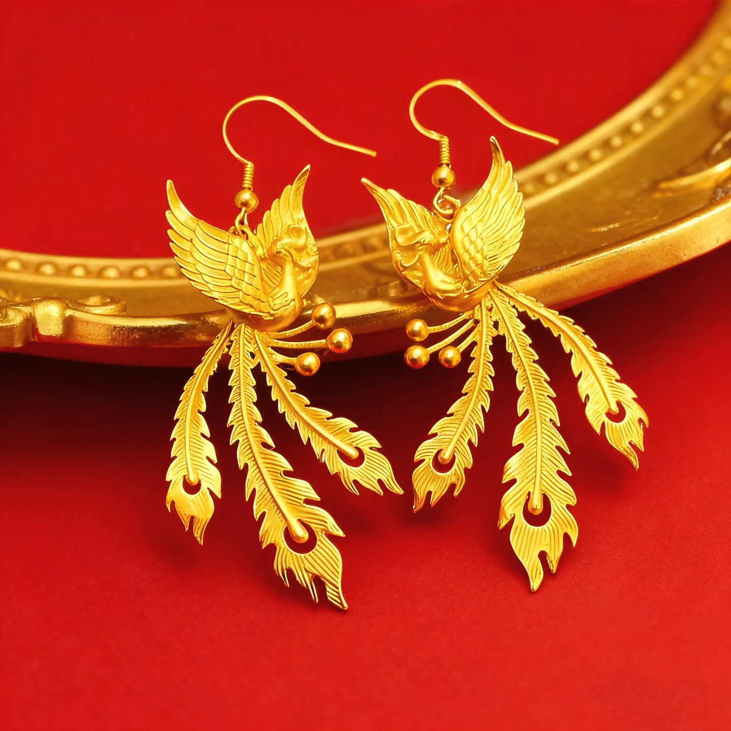 

Серьги-феникс женские, из чистого золота 24K (AU999), уникальные серьги-подвески в китайском стиле, отличный подарок для подруги
