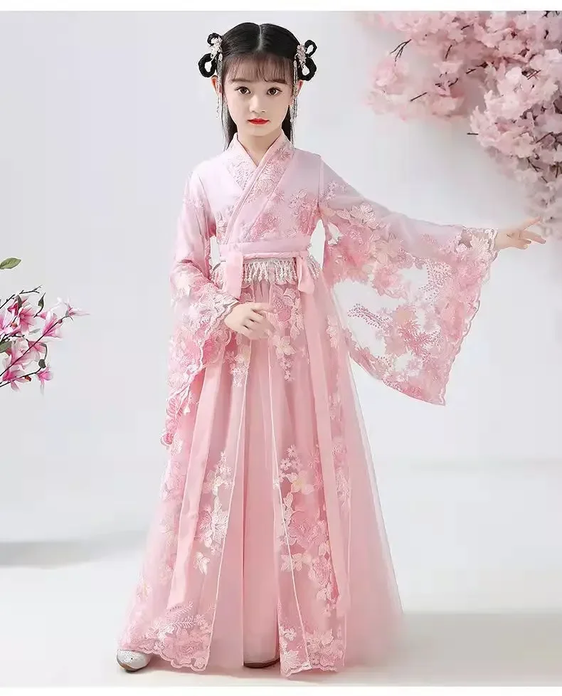 Chinese Traditionele Folk Dans Jurk Meisjes Roze Dans Fee Kostuum Hanfu Meisjes Prinses Jurken Set Kids Party Cosplay Kleding