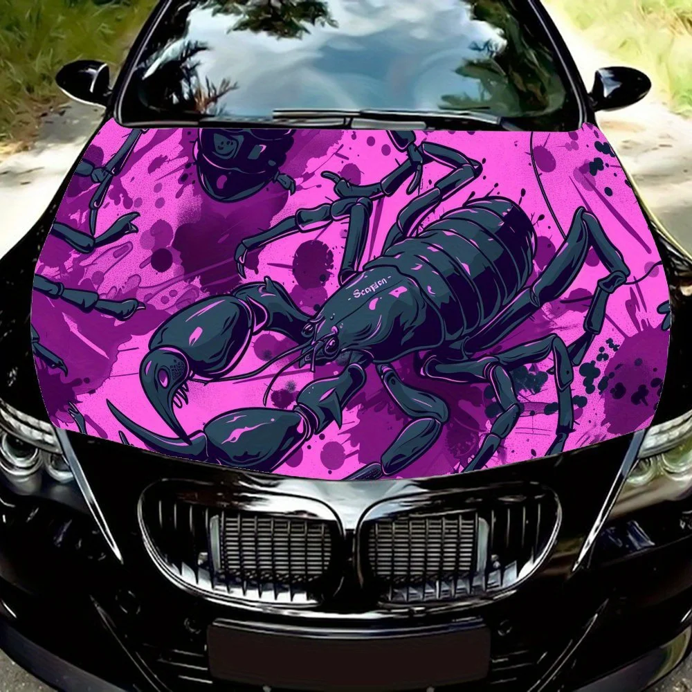 

Black Scorpions Crawling on Purple Splattered Car Hood Vinyl Wraps Sticker, Car Engine Decal, Waterproof Self-adhesive Car Packa