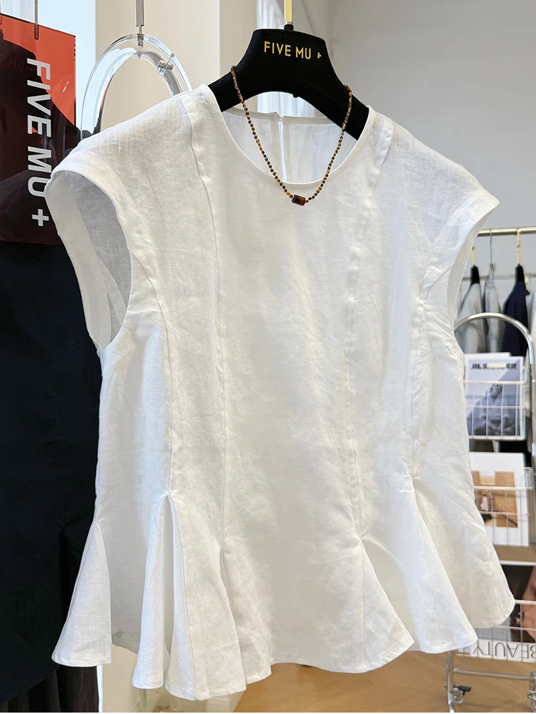 Colete anti-envelhecimento de algodão puro para mulheres em cor azul real verão high-end luxo algodão topo senhoras irt