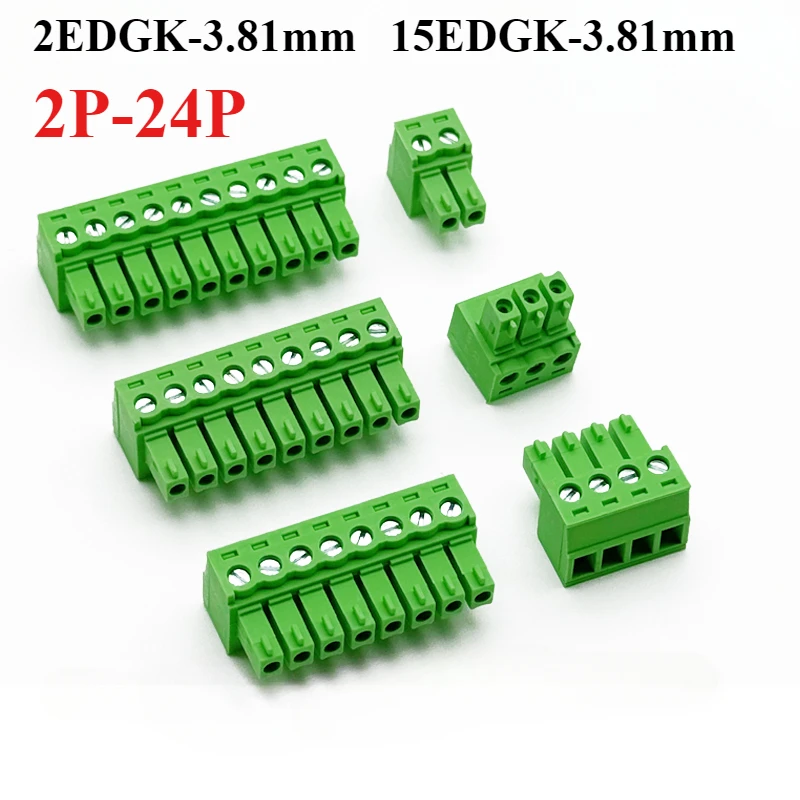 2EDGK-3.81mm Plug-In Terminal Block Solderless 15EDGK 3.81mm Plugs Pin Headers 2P/3P/4P/5P/6P/7P/8P/9P/10P/11P/12P/13P/14P-24P