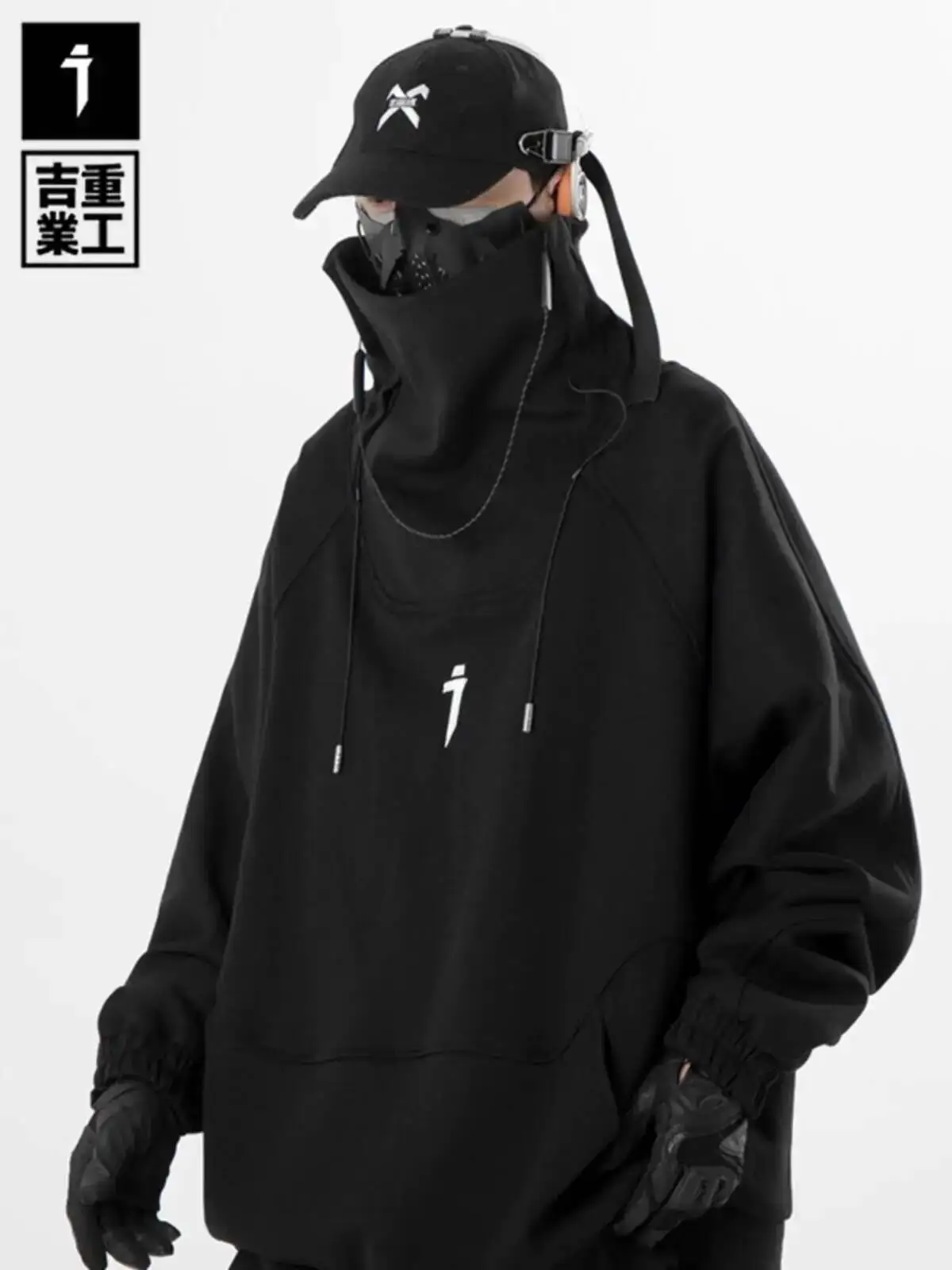 Man Coat Sweatshirt Autumn Winter Streetwear Hip HopTurtleneck Techwear Fleece Lined Hoodie  Unisex Loose Casual Oversize Jacket